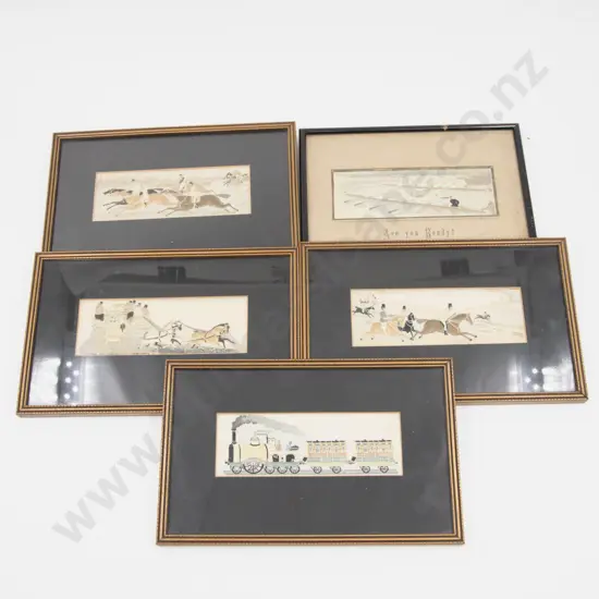 Five Late C19th Framed Stevengraph Woven Silk Panels