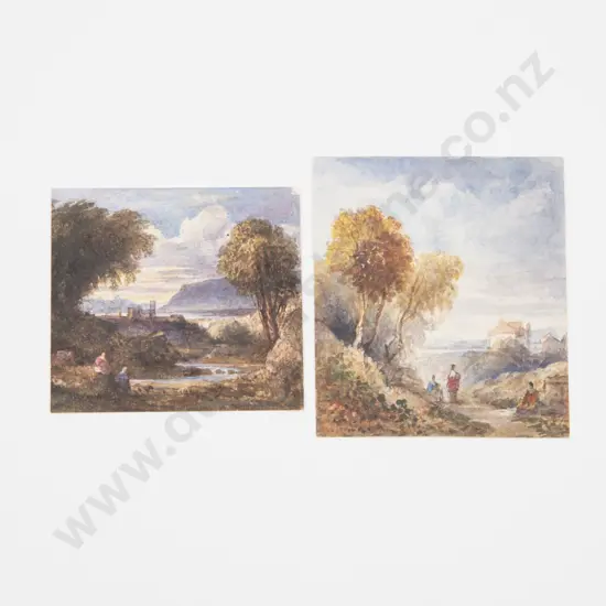 Pair Of Vict J M W Turner Style Miniature Watercolour Landscapes