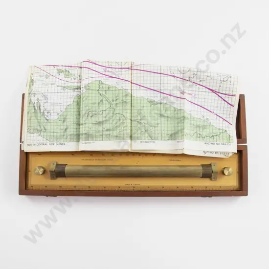 W H Harling Ltd Mahogany Cased Boxwood and Brass Rolling Rule