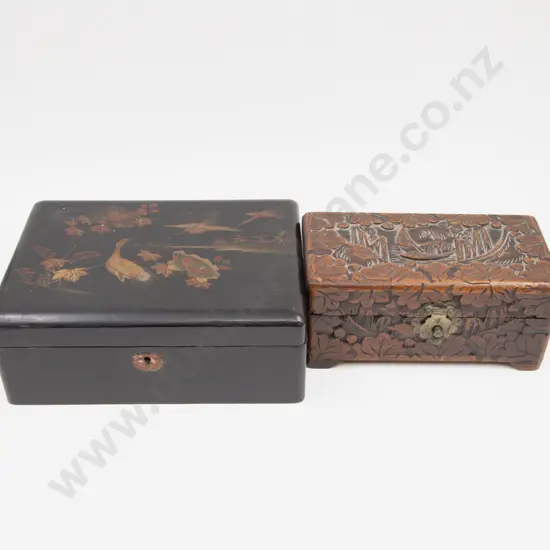 Late C19th Chinese Black Lacquered Work Box
