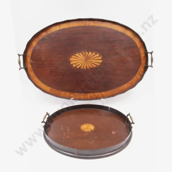 Edwardian Sheraton Revival Mahogany Oval and Circular Trays