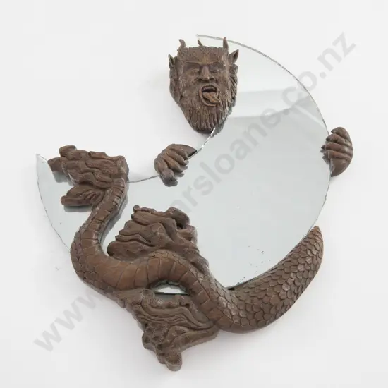 Unusual Gabriel Viardot Style Satyr & Dragon Mounted Crescent Mirror