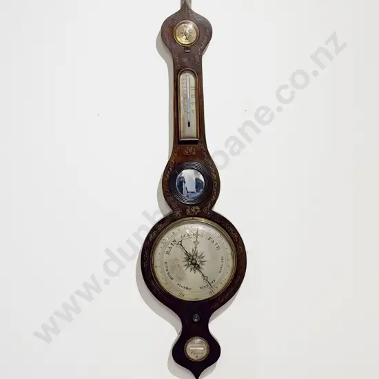 C19th Rosewood and Brass Inlaid Banjo Barometer