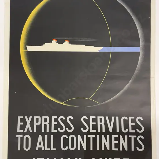 Vintage Italia Cosulich Line Poster Designed by Lucio Fontana