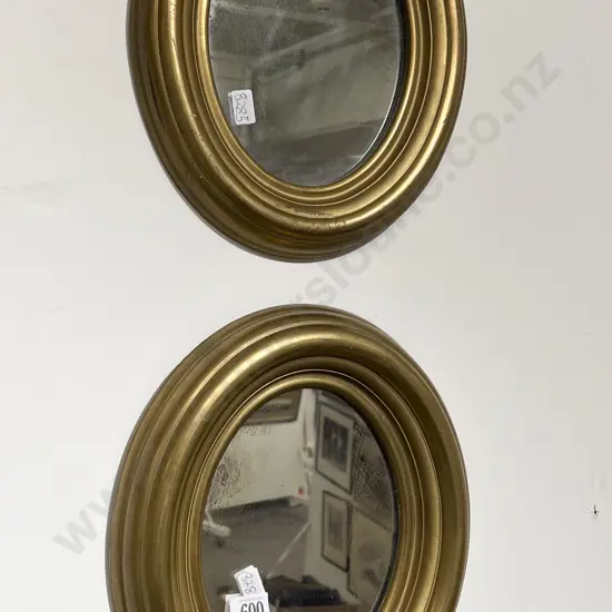 Pair Vintage Giltwood Oval Wall Mirrors