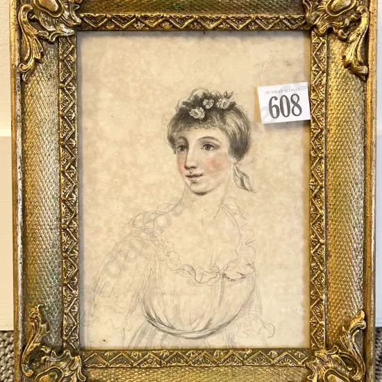 C19th English School Portrait Sketch of a Young Woman