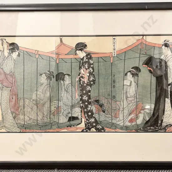 Antique Japanese Three Section Woodblock