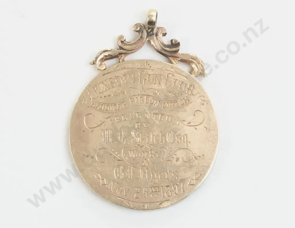 NZ Colonial Dated 1897 9ct Gold Pigeon Shooting Medal Image 1++