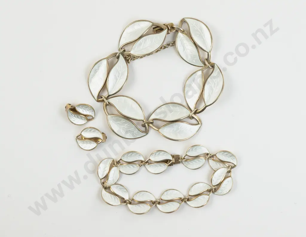 Norwegian Jeweller David Andersen .925 Silver Enamel Leaf Bracelets and Pair Earrings Image 1++