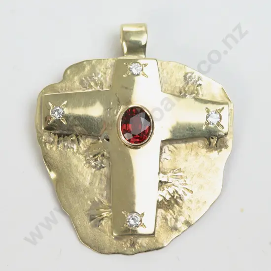 18ct Five Stone Garnet and Diamond Cross Pendant