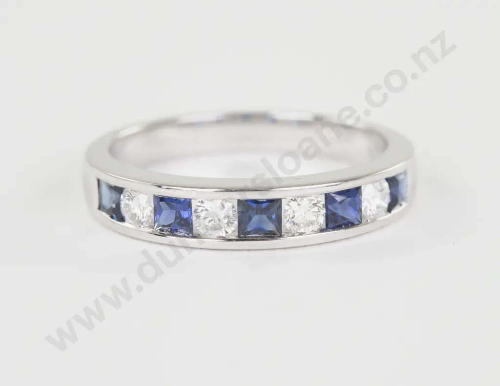 18ct White Gold Nine Stone Sapphire and Diamond Band Ring Image 1++