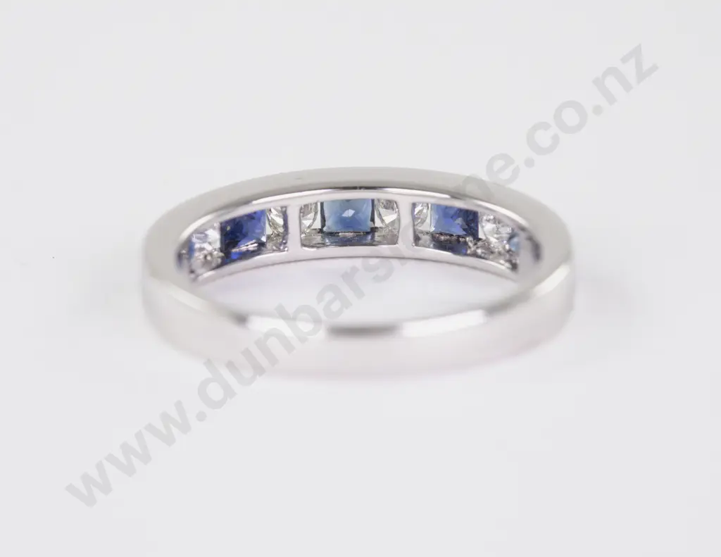 18ct White Gold Nine Stone Sapphire and Diamond Band Ring Image 1++