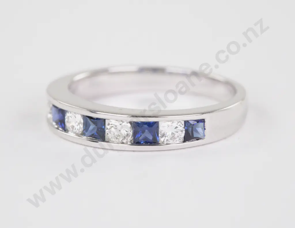 18ct White Gold Nine Stone Sapphire and Diamond Band Ring Image 1++