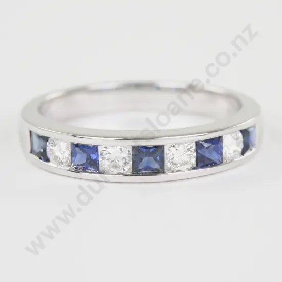 18ct White Gold Nine Stone Sapphire and Diamond Band Ring