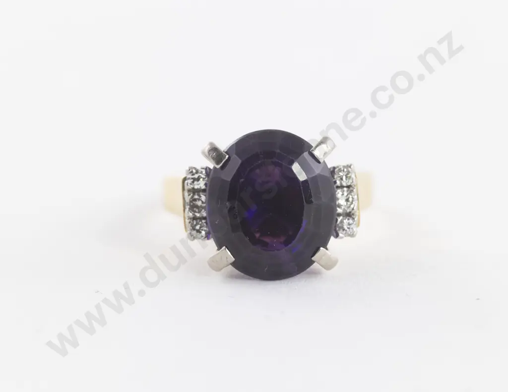 18ct Single Amethyst and Diamond Dress Ring Image 1++