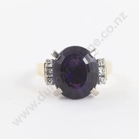 18ct Single Amethyst and Diamond Dress Ring