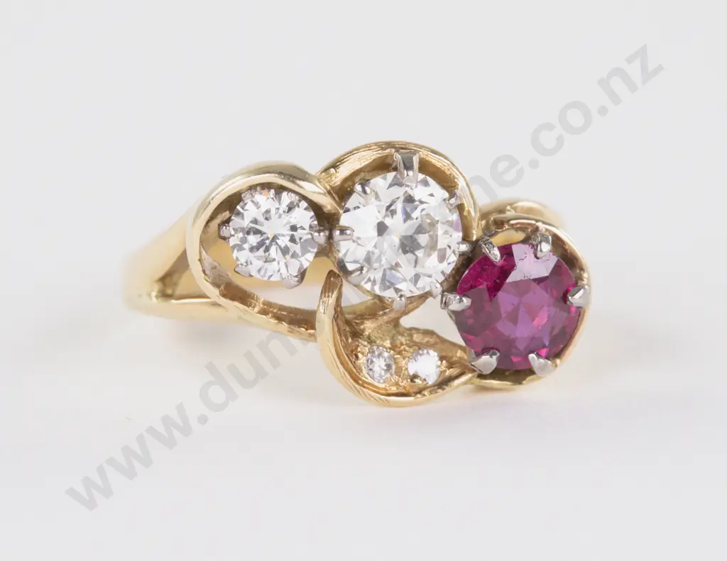 18ct Five Stone Ruby and Diamond Dress Ring Image 1++