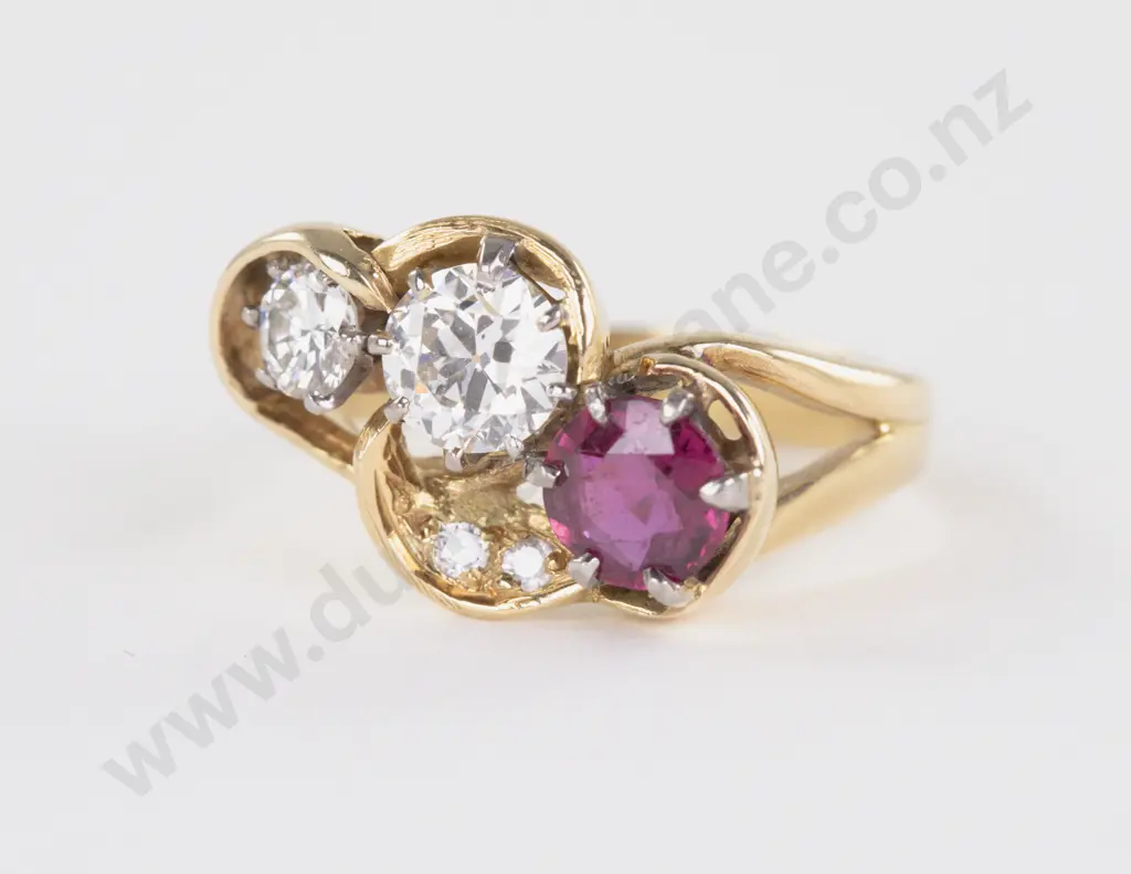 18ct Five Stone Ruby and Diamond Dress Ring Image 1++