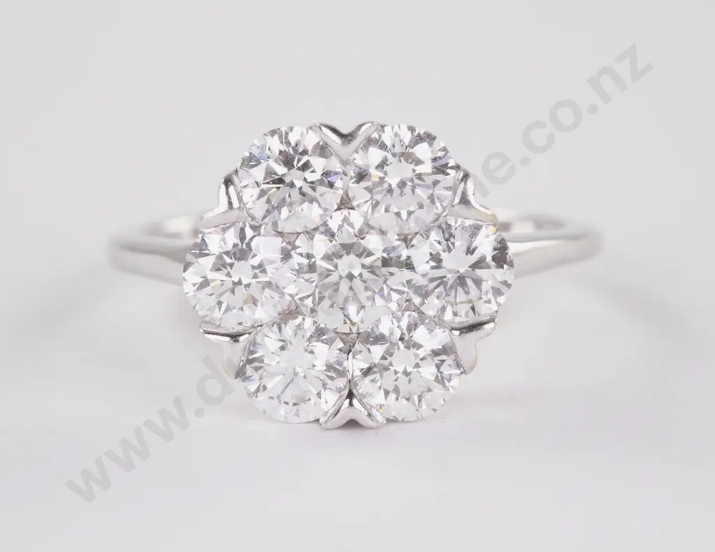 18ct White Gold Seven Stone Diamond Cluster Ring Image 1++
