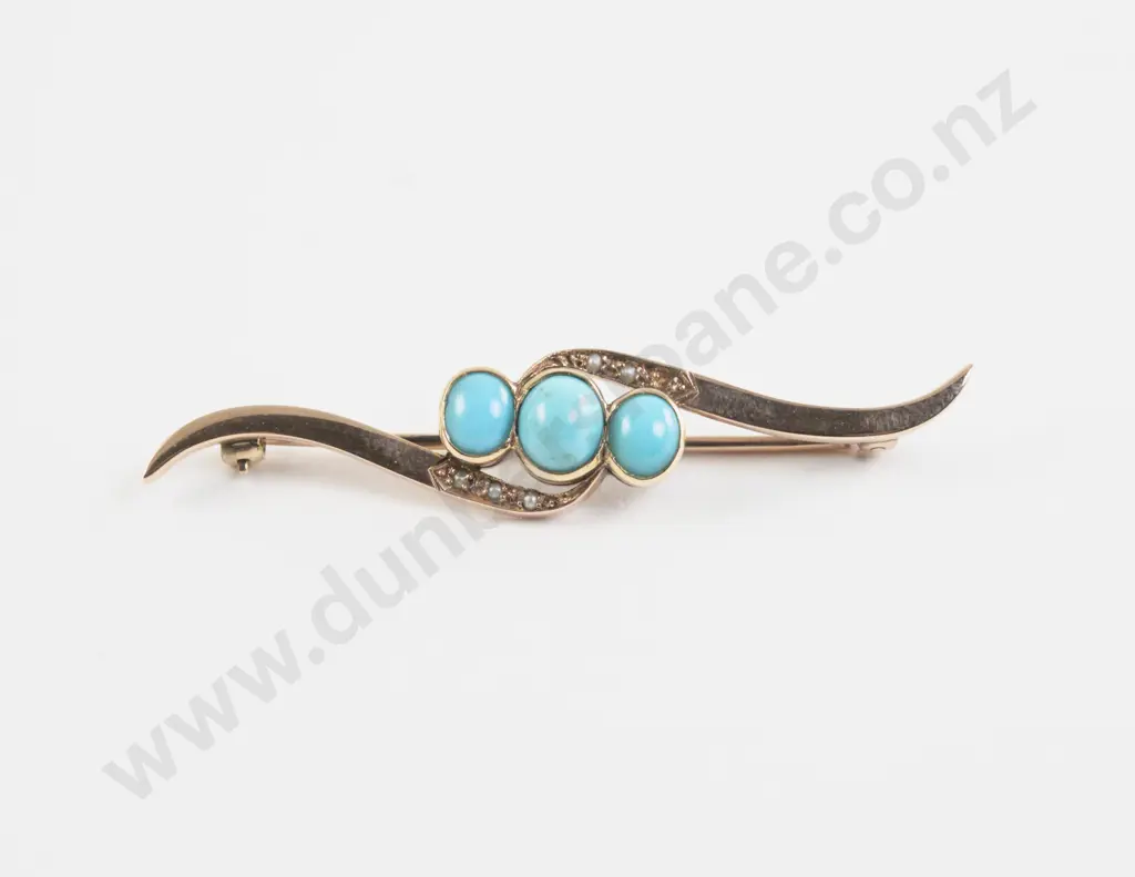 18ct Turquoise and Pearl Bar Brooch Image 1++