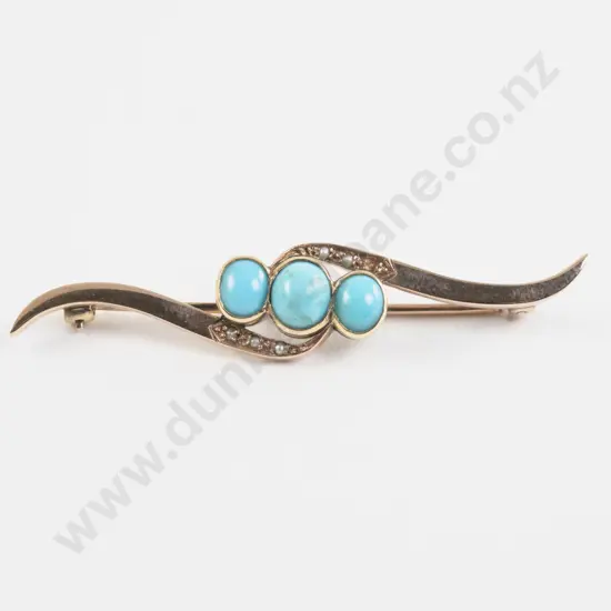 18ct Turquoise and Pearl Bar Brooch