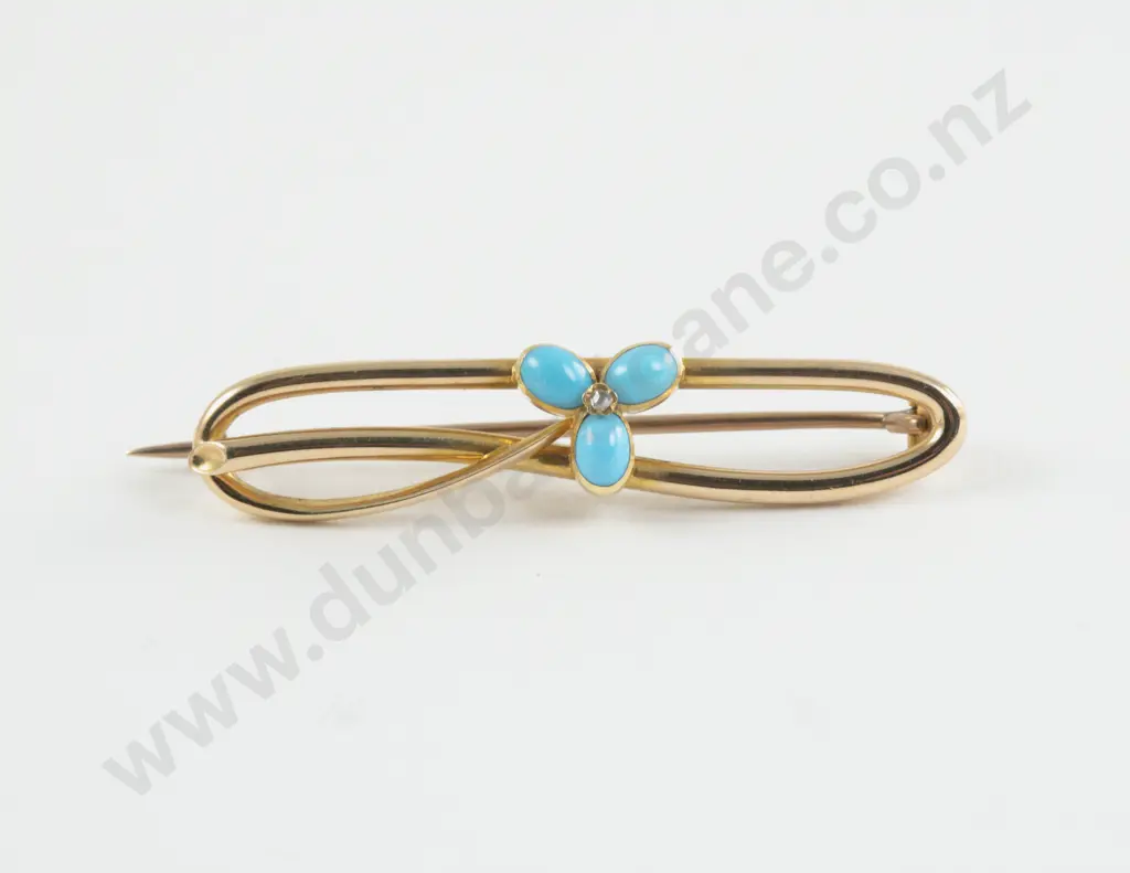 Victorian 15ct Diamond and Turquoise Bar Brooch Image 1++
