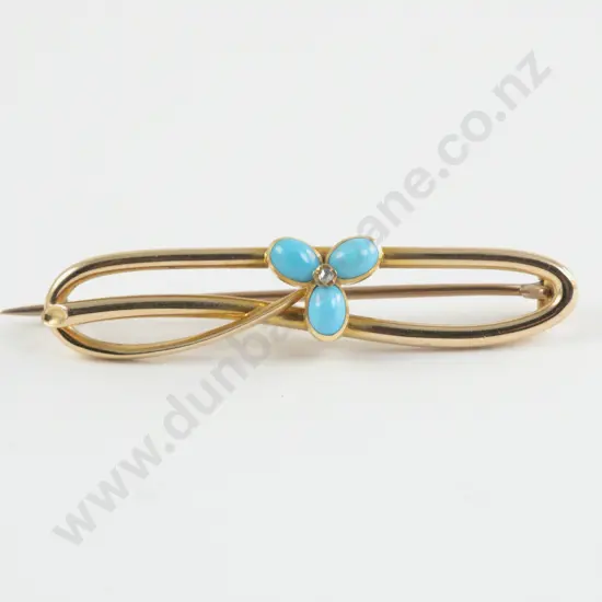 Victorian 15ct Diamond and Turquoise Bar Brooch
