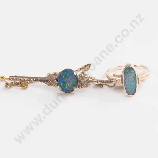 9ct Single Opal Ring and Bar Brooch