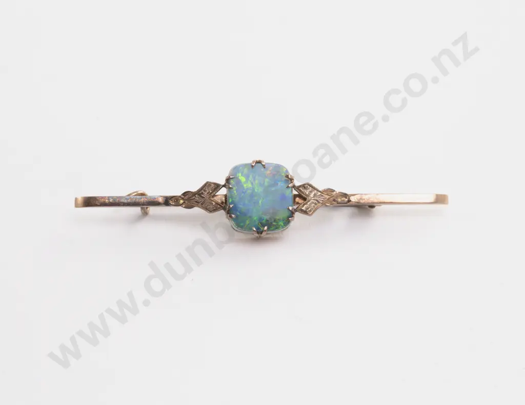 9ct Single Black Opal Bar Brooch Image 1++