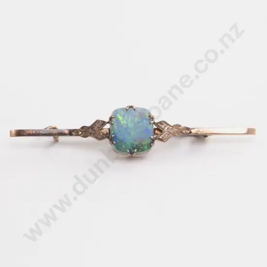 9ct Single Black Opal Bar Brooch