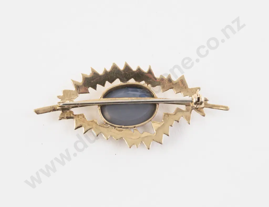9ct Single Black Opal Doublet Spray Brooch Image 1++