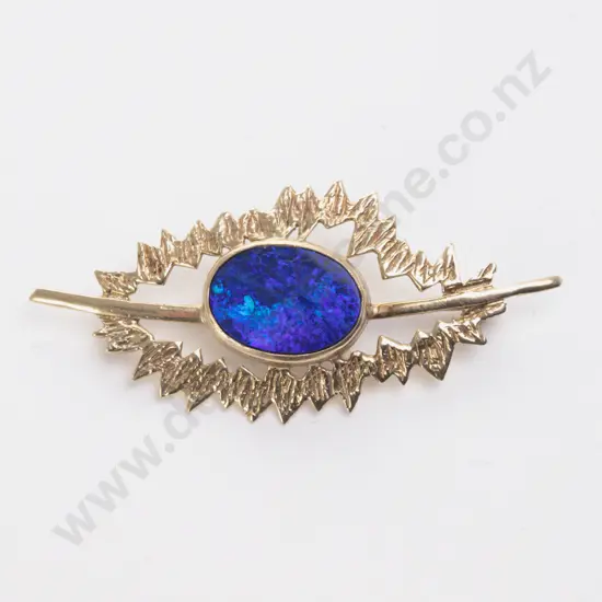 9ct Single Black Opal Doublet Spray Brooch