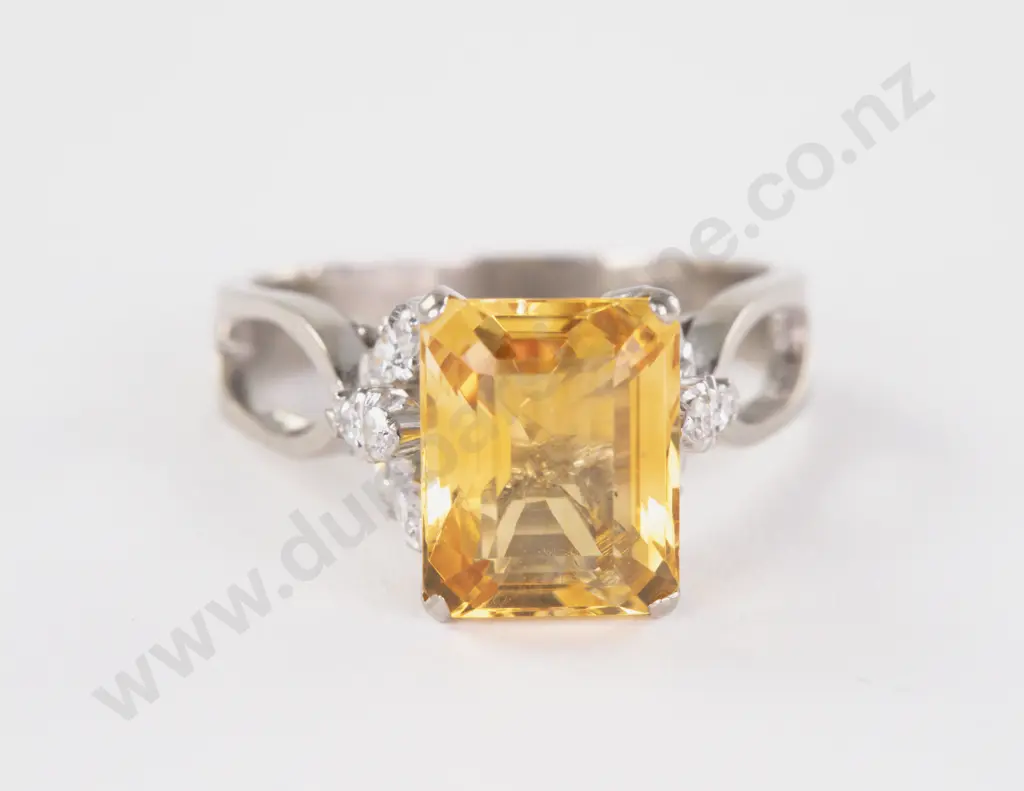 14ct White gold 13Stone Citrine and Diamond Dress Ring Image 1++