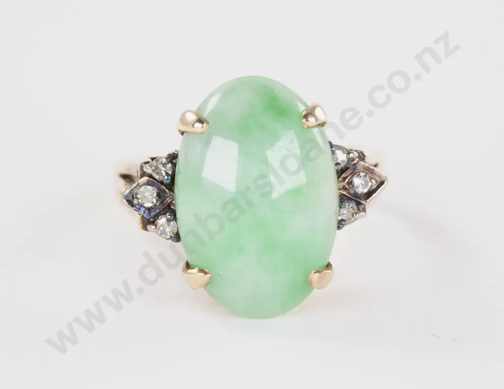 14ct Seven Stone Diamond and Jade Dress Ring Image 1++