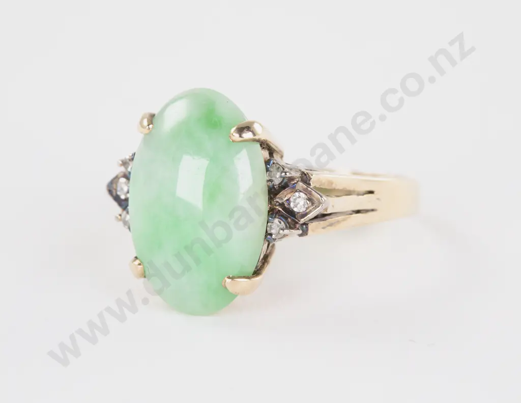 14ct Seven Stone Diamond and Jade Dress Ring Image 1++