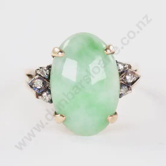 14ct Seven Stone Diamond and Jade Dress Ring