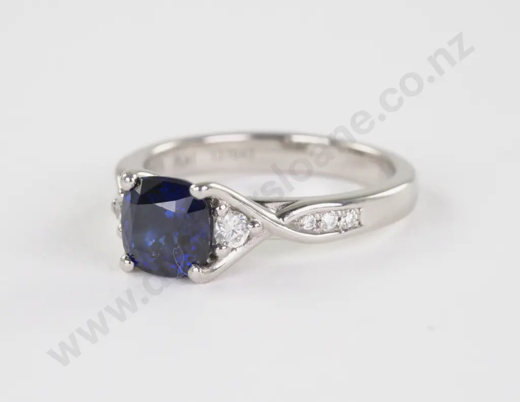 Village Goldsmith Wellington All Platinum Single Sapphire and Diamond Ring Image 1++