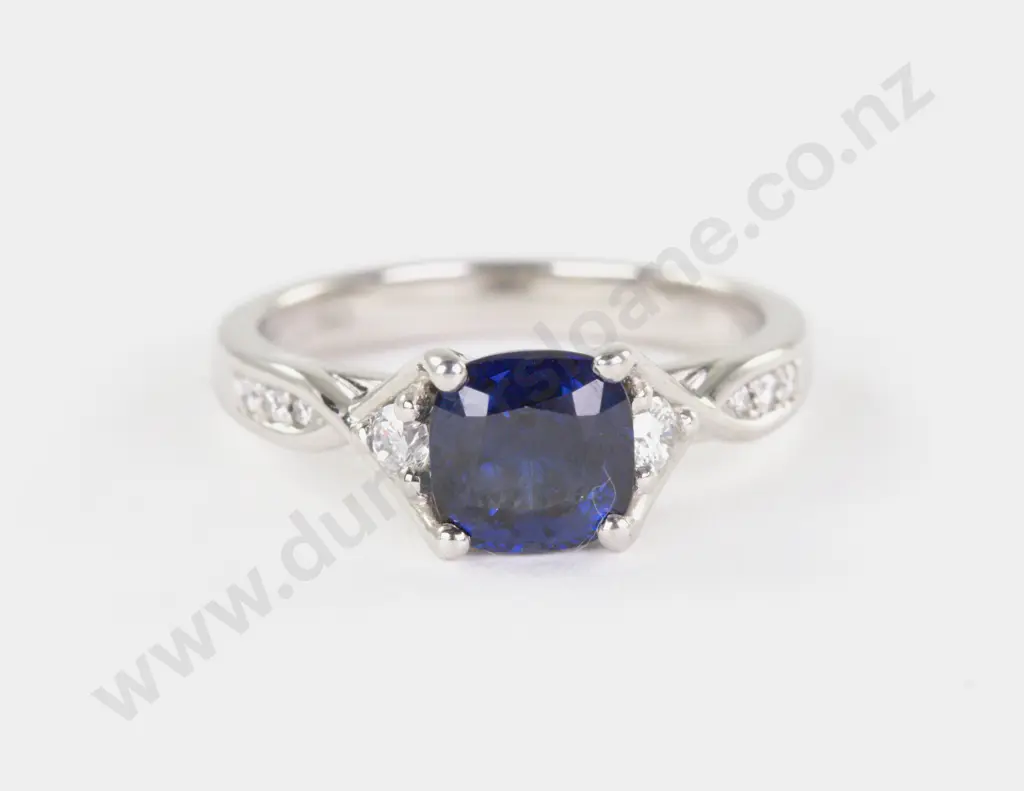 Village Goldsmith Wellington All Platinum Single Sapphire and Diamond Ring Image 1++