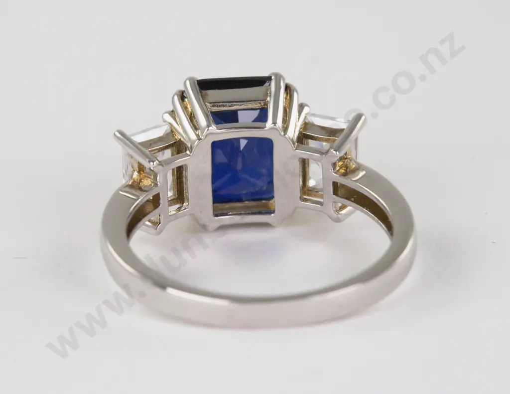 .925 Silver Three Stone Sapphire and Diamond Paste Dress Ring Image 1++
