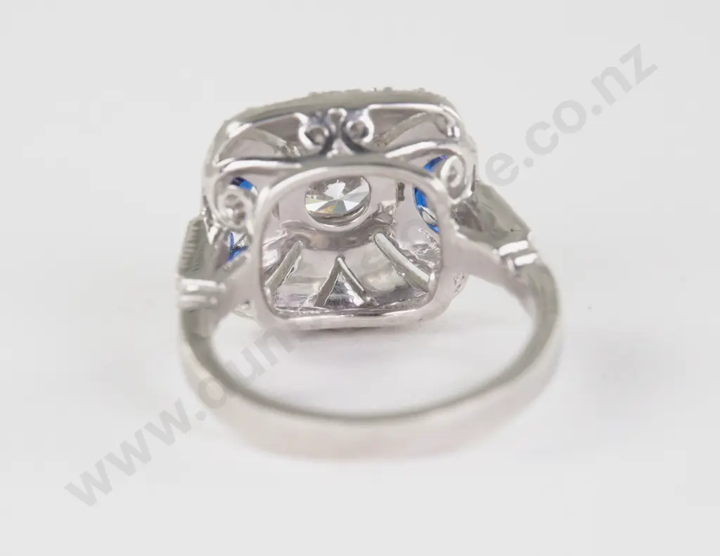 .925 Silver Art Deco Style Sapphire and Diamond Paste Cluster Ring Image 1++