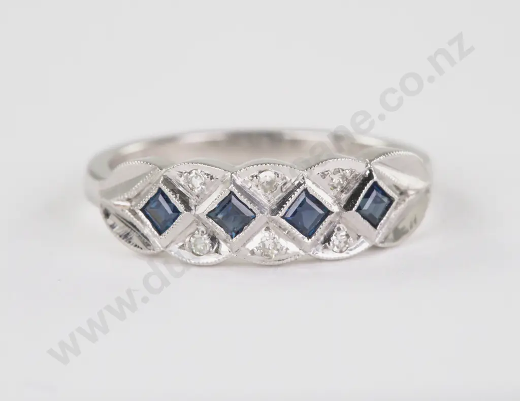 18ct White Gold Ten Stone Sapphire and Diamond Fancy Band Ring Image 1++
