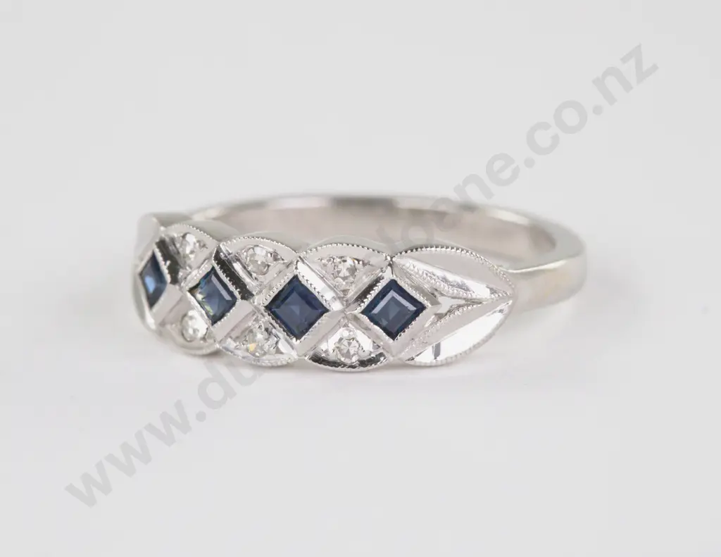 18ct White Gold Ten Stone Sapphire and Diamond Fancy Band Ring Image 1++