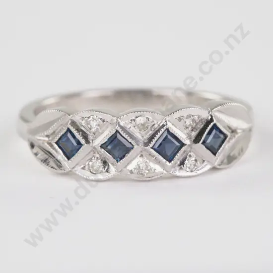 18ct White Gold Ten Stone Sapphire and Diamond Fancy Band Ring