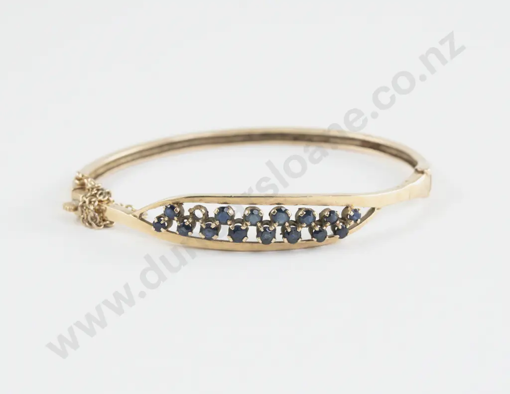 Victorian 9ct 15Stone Sapphire Hinged Snap Bangle Image 1++