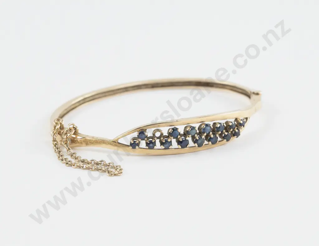 Victorian 9ct 15Stone Sapphire Hinged Snap Bangle Image 1++