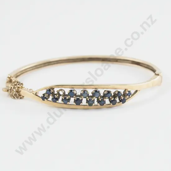 Victorian 9ct 15Stone Sapphire Hinged Snap Bangle