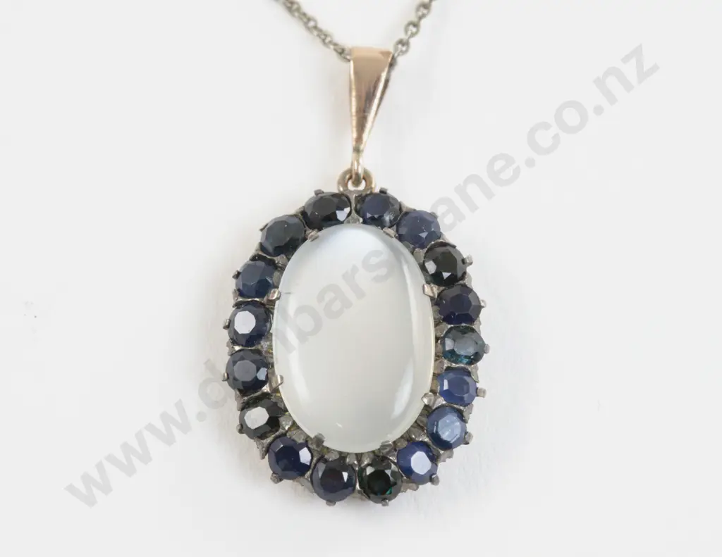 9ct Moonstone and Sapphire Cluster Pendant Image 1++