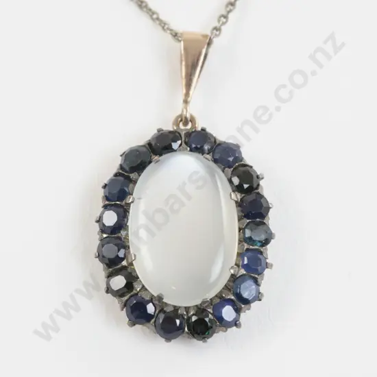 9ct Moonstone and Sapphire Cluster Pendant