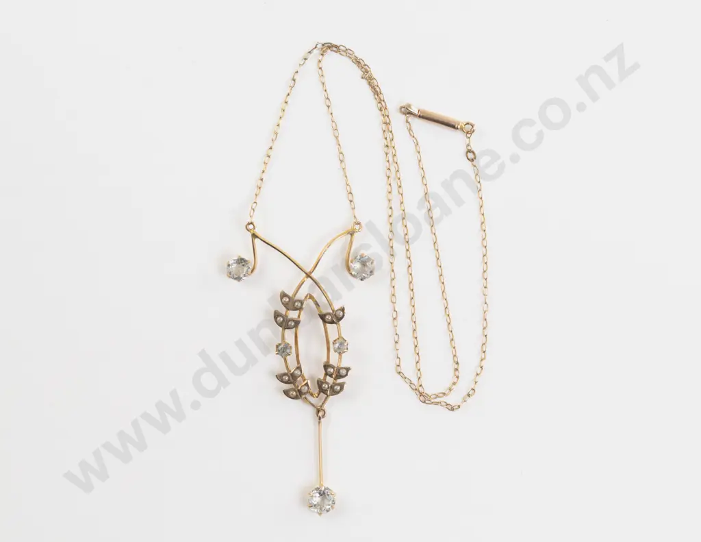 Edwardian 9ct White Sapphire and Seed Pearl Pendant Image 1++