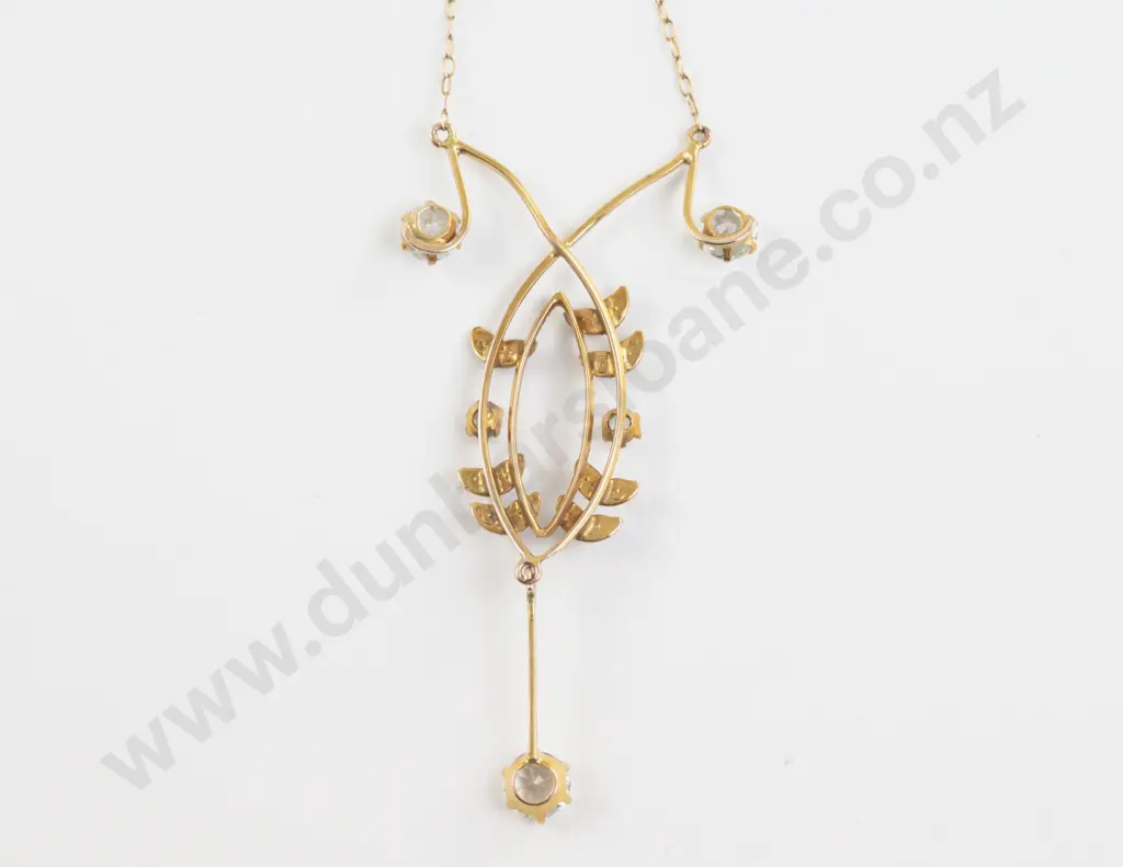 Edwardian 9ct White Sapphire and Seed Pearl Pendant Image 1++